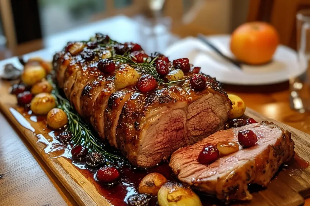 Thanksgiving Cranberry Dijon Pork Loin Roast with Apple Cider Glaze