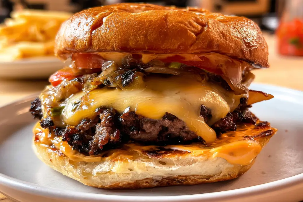 Crispy-edged Smash Burger with juicy beef and melted cheese