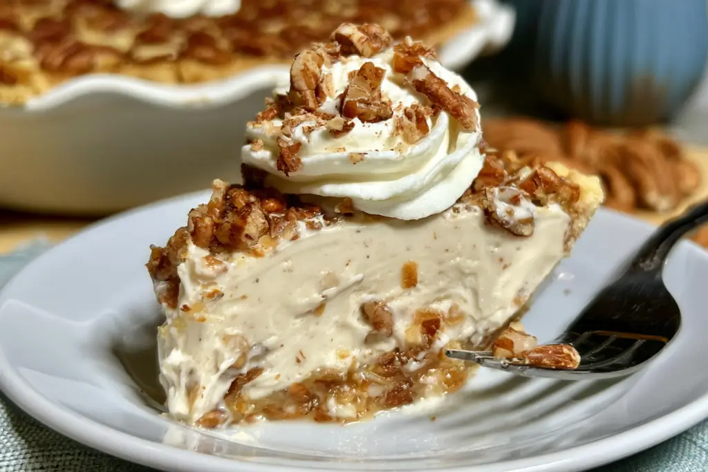 Silky pecan cream pie with a creamy filling and toasted pecans