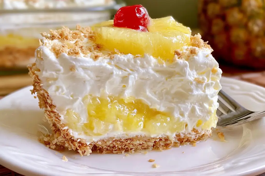 No-bake pineapple cream dessert with graham cracker crust