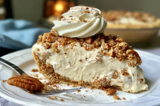 Silky pecan cream pie with a creamy filling and toasted pecans