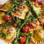 Ravioli with Tomatoes, Asparagus, Garlic and Herbs