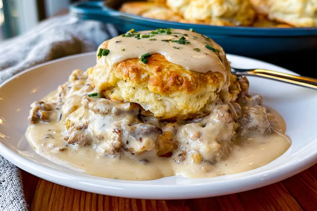 Irresistible Stuffed Biscuits and Gravy: A Comforting Twist on a Southern Classic 4 Stuffed Biscuits and Gravy filled with creamy sausage gravy