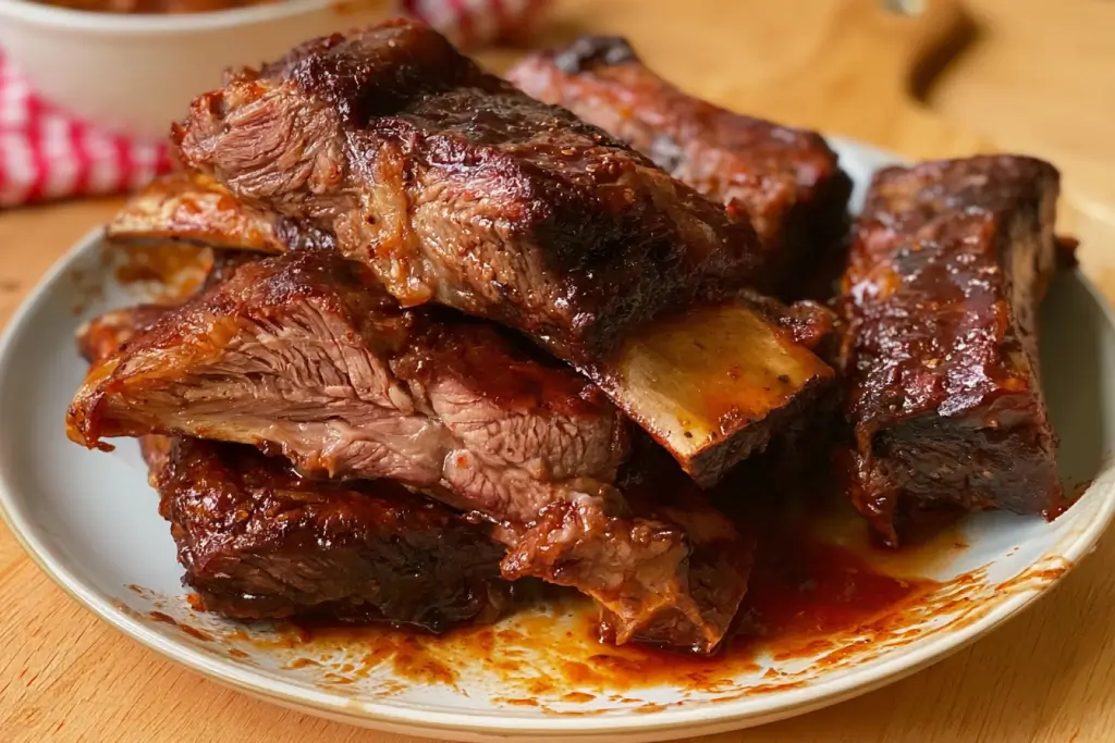 Slow Cooker BBQ Beef Ribs with caramelized barbecue glaze