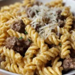 beef pasta in parmesan sauce