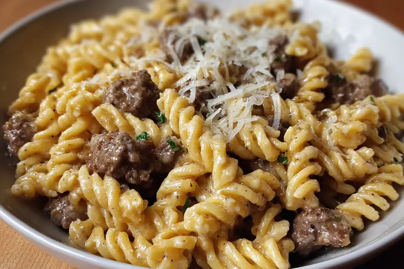 beef pasta in parmesan sauce