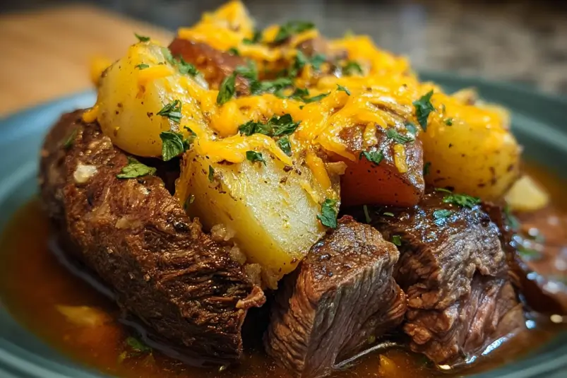 cheesy slow cooker steak dish
