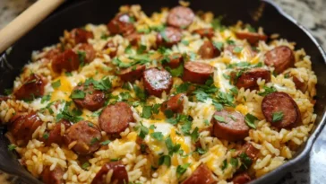 Skillet Sausage with Cheese and Rice