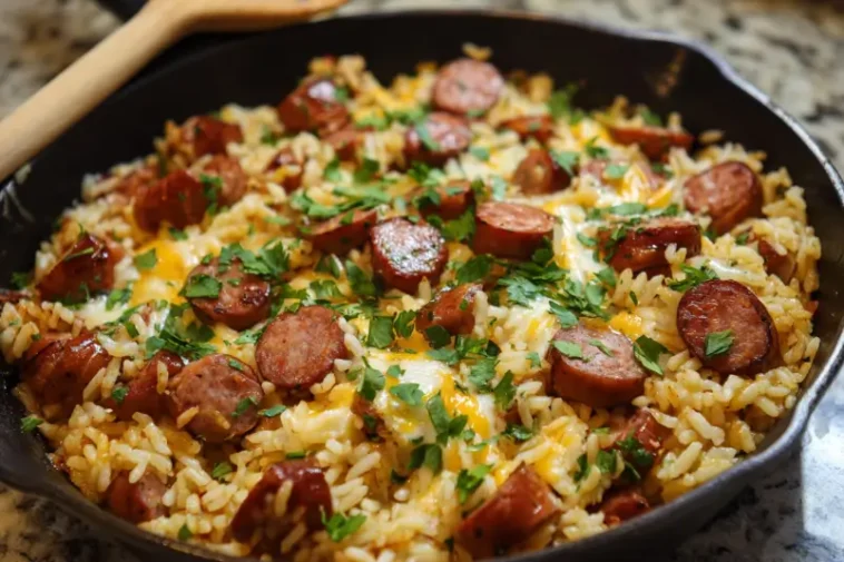 Skillet Sausage with Cheese and Rice