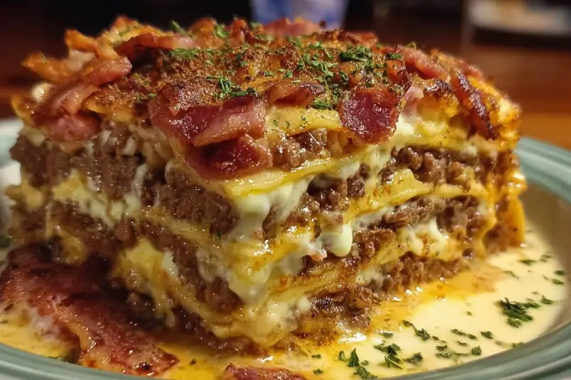 Parmesan Garlic Bacon Cheeseburger Lasagna 4 burger-inspired lasagna