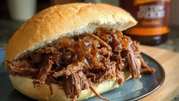 BBQ shredded beef sandwich