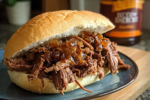 BBQ shredded beef sandwich