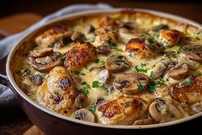 garlic mushroom chicken bake