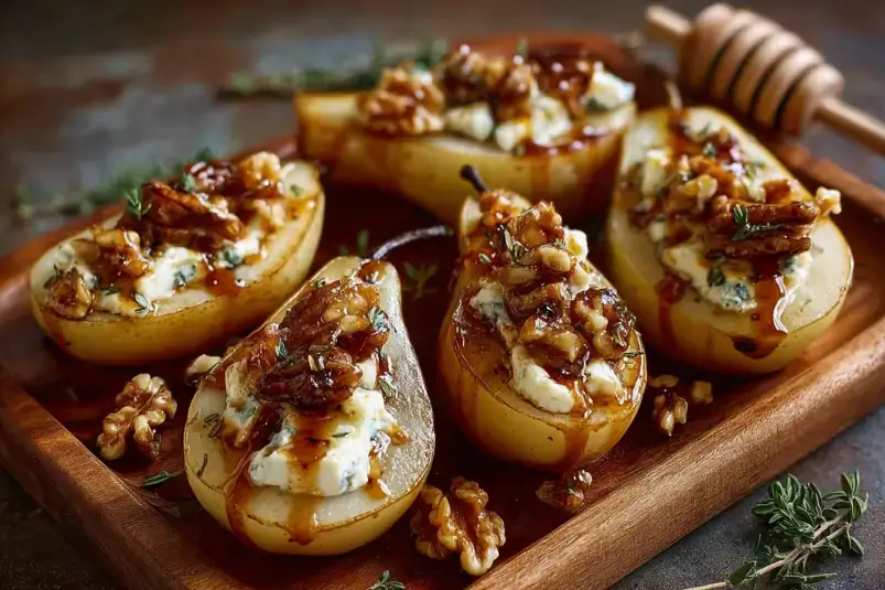 Roasted Pears with Goat Cheese & Maple-Walnut Drizzle: A Perfect Harmony of Sweet and Savory 4 Caramelized pears with cheese