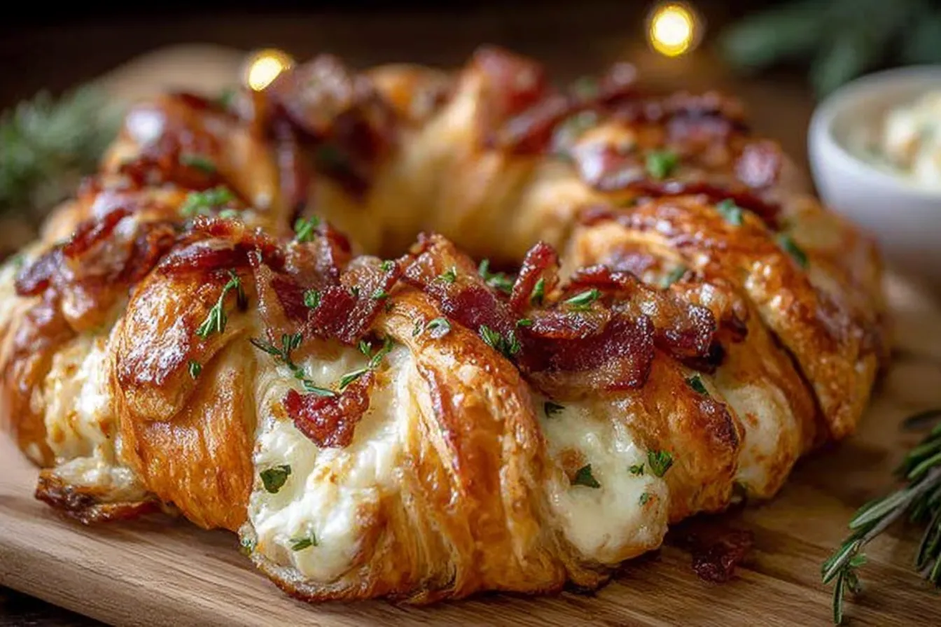 Bacon Brie Crescent Wreath Recipe | Easy Holiday Appetizer with Crescent Dough, Brie & Bacon