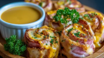 Delicious Baked Ham and Cheese Rolls with Honey Mustard Sauce