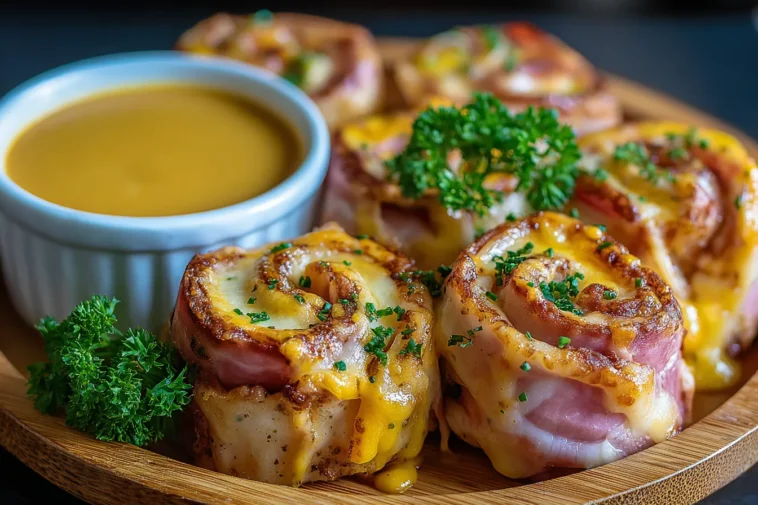 Delicious Baked Ham and Cheese Rolls with Honey Mustard Sauce