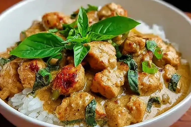 Basil Chicken in Coconut Curry Sauce Served in a Bowl