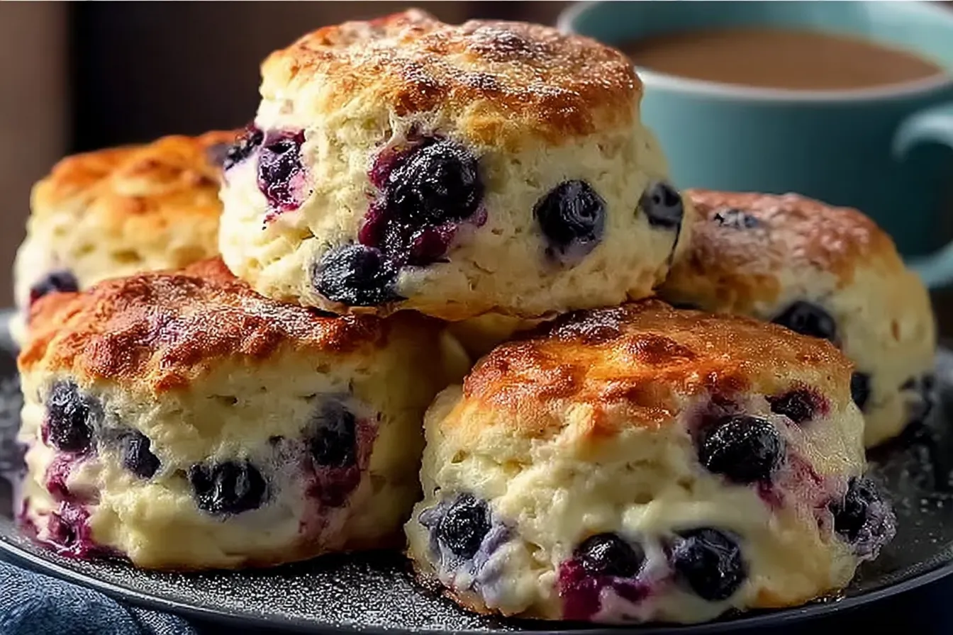 Blueberry Biscuits: Delightfully Flaky and Irresistible! 3 Flaky Blueberry Biscuits Ready to Serve