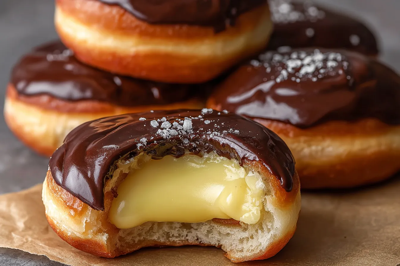 Boston Cream Donuts: Irresistibly Delicious Treats 3 Boston Cream Donuts Freshly Made and Topped