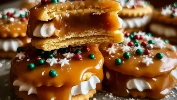 Caramel Ritz Cracker Christmas Cookies on a Festive Platter