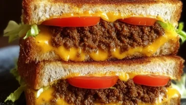 Cheeseburger Grilled Cheese Fusion Slices on a Plate