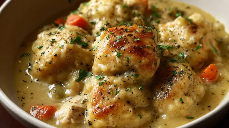 Delicious Chicken and Dumplings Served Hot