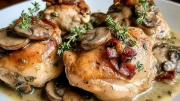 Delicious Chicken Thighs in Creamy Bacon Mushroom Sauce