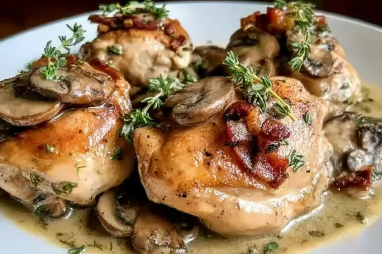 Delicious Chicken Thighs in Creamy Bacon Mushroom Sauce