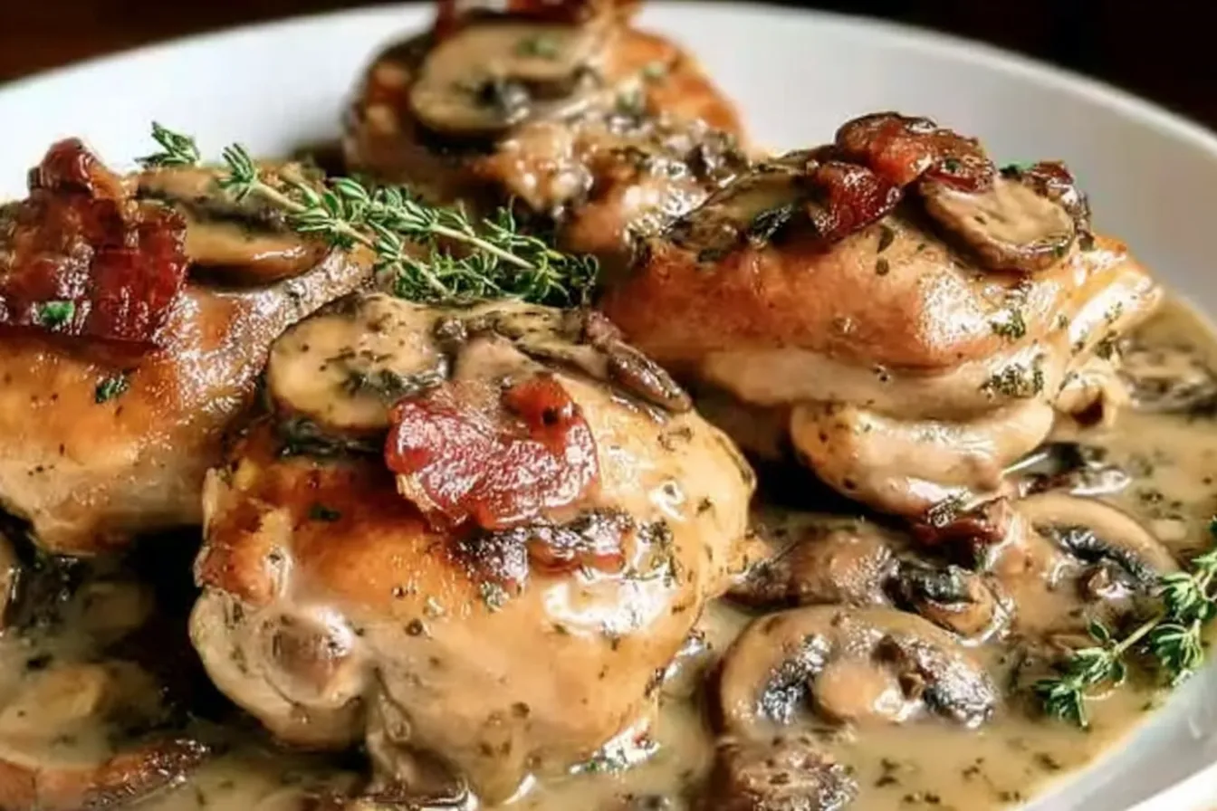 Chicken Thighs in Creamy Bacon Mushroom Sauce