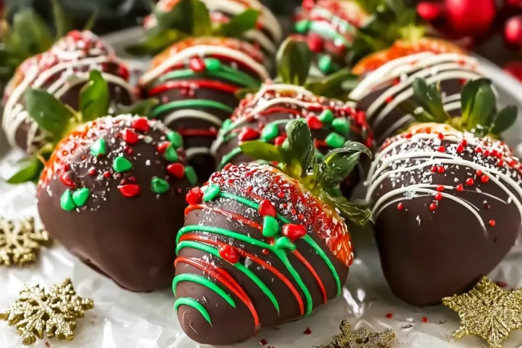 Christmas Chocolate-Covered Strawberries on a Festive Platter