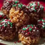 Christmas Chocolate Rice Krispie Balls on a Festive Plate