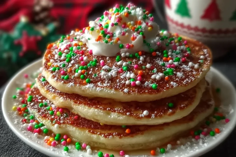 Delicious Christmas Pancakes Festive Sprinkles Ready to Serve