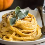 Creamy Pumpkin Pasta Sauce on Spaghetti