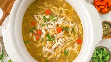 Delicious Crockpot Chicken Noodle Soup in a Bowl