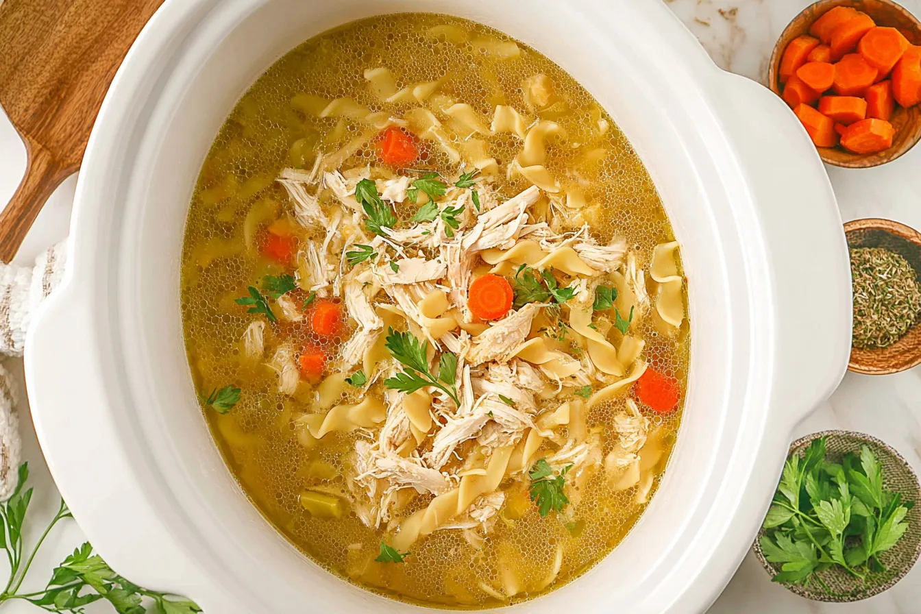 Delicious Crockpot Chicken Noodle Soup in a Bowl