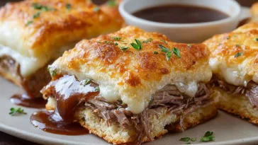Delicious French Dip Squares Ready to Serve