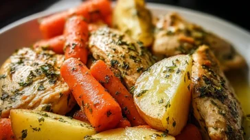 Delicious Slow Cooker Garlic Butter Chicken & Veggies Plate