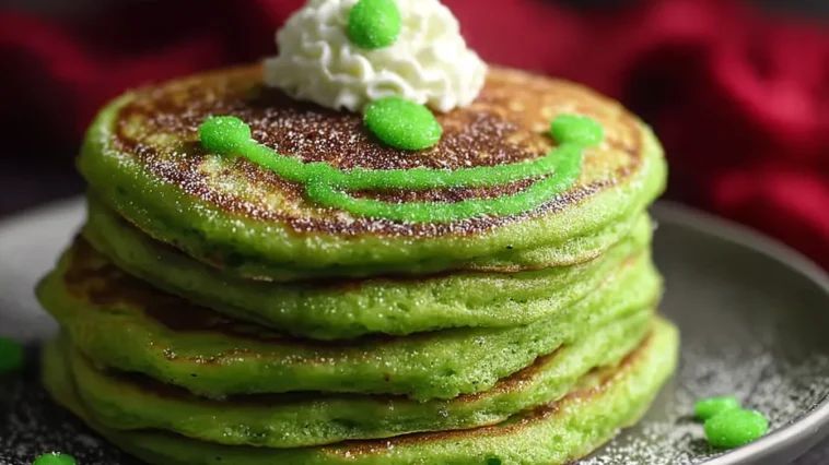 Delicious Grinch Pancakes Green Holiday Stack Ready to Serve