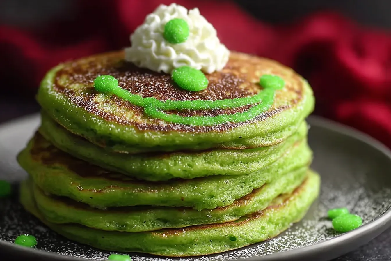 Delicious Grinch Pancakes Green Holiday Stack Ready to Serve