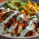 High Protein BBQ Ranch Chicken Bowl Close Up