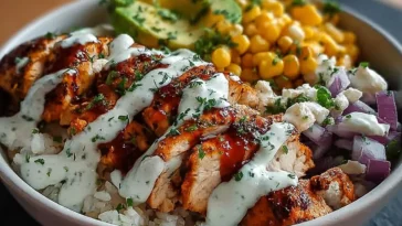 High Protein BBQ Ranch Chicken Bowl Close Up