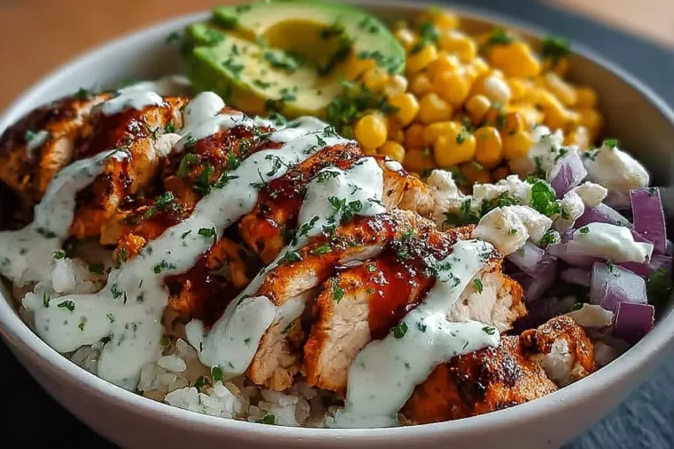 High Protein BBQ Ranch Chicken Bowl Close Up