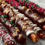 Holiday Chocolate-Dipped Pretzel Rods Ready for the Holidays