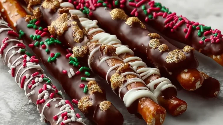 Holiday Chocolate-Dipped Pretzel Rods Ready for the Holidays