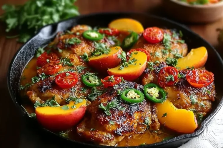 Jalapeno Peach Chicken Served with Fresh Herbs