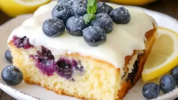 Lemon Blueberry Cake Slices on a Colorful Plate