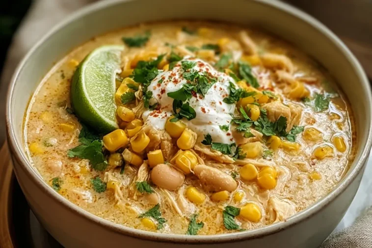 Warm and Creamy Mexican Street Corn White Chicken Chili