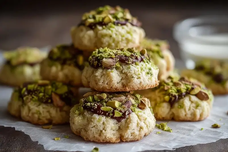Mexican wedding cookies with pistachios