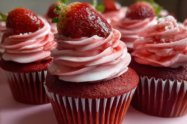 Decadent Red Velvet Pink Buttercream Cupcakes Ready to Serve